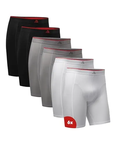 DANISH ENDURANCE Calzoncillos Extra Largos, 3 y 6 Pack MC (2xNegro/Rojo, 2xGris, 2xBlanco) M