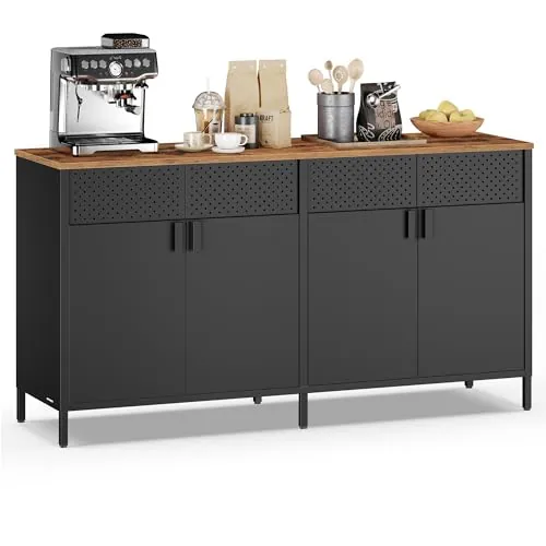 SONGMICS Aparador Cocina, Aparador de Metal, 141 x 40 x 76 cm