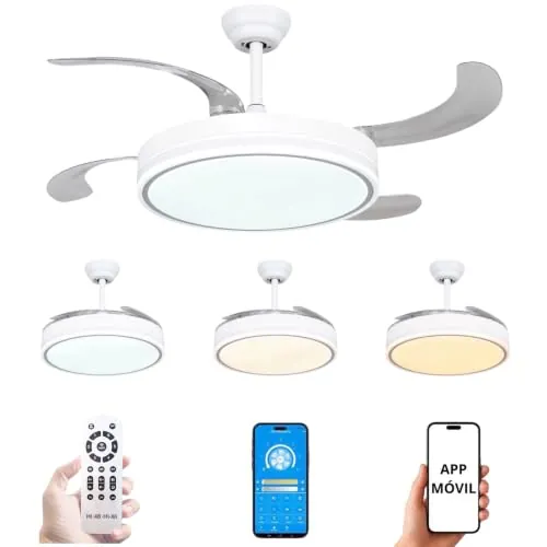 Mi Ko Mi Ka Ventilador de techo 96W con luz LED 60W+DC 36W en 3 Temperatura con Mando a Distancia -Motor DC Eficiente y Silencioso,aspas desplegables, 6 velocidades (F8808)