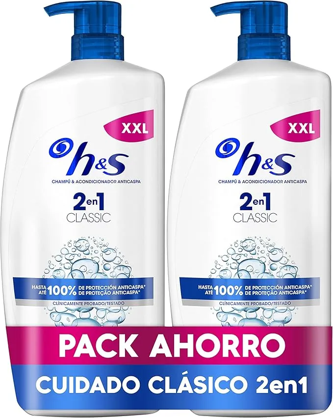 H&S Classic Champú y Acondicionador Anticaspa 2en1 2x1000ml, con Dispensador. Hasta 100% de Protección Anticaspa. Para Todo Tipo de Pelo y Cuero Cabelludo. Uso Diario. Limpieza profunda, New Version