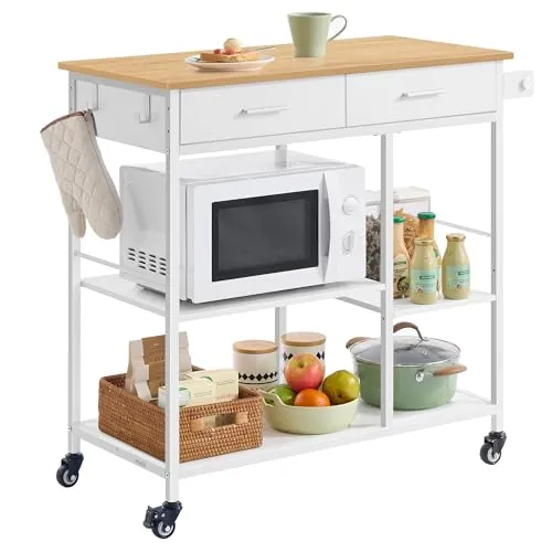 VASAGLE Carrito de Cocina con Ruedas, 98,7 x 45 x 90 cm, 2 Cajones
