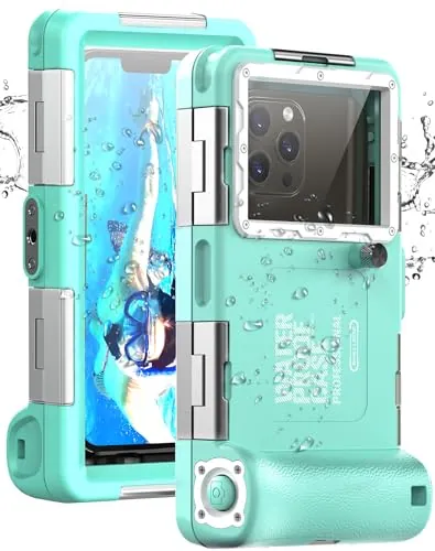 Funda Impermeable Universal IPX8 para Buceo Profesional 15M - Compatible con iPhone, Samsung, Xiaomi - Carcasa Estanca para Snorkel, Surf y Fotografía Subacuática (Verde Azulado)