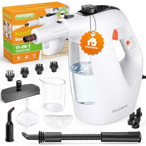 Muvano Limpiador a Vapor Portátil, Vaporeta de Mano con Calentamiento Instantáneo en 10s, Tanque Visible de 450ml, Limpiador a Vapor Multiusos para Cocina, Baño, Azulejos, Lechada y Tapicería