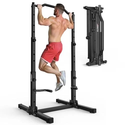 JOROTO Plegable Power Tower Dip Station, Altura Ajustable Estación de Dominadas Independiente, 5 en 1 Estación de Fondos Multifuncional Home Gym Pull Up Station, 204KG Capacidad