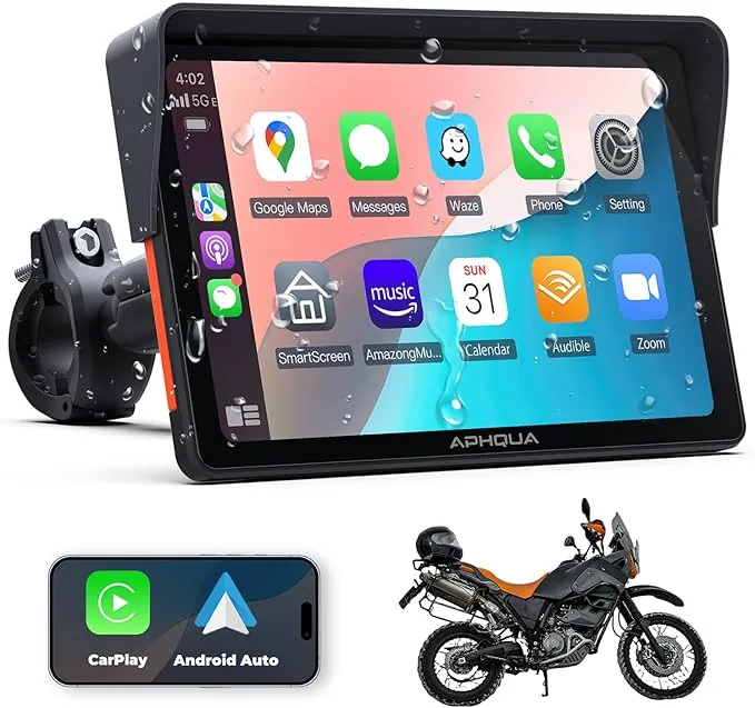 722 CarPlay Moto con Soporte en Forma de U, CarPlay y Android Auto Inalámbricos, Pantalla Táctil Impermeable de 7", Bluetooth, Navegación GPS, Siri y Asistente de G00gle