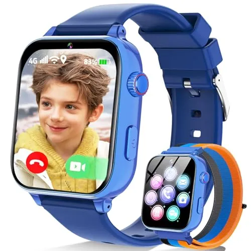 Berilona 4G Reloj Inteligente Niño, Smartwatch Niño con Videollamada y GPS, Teléfono, Chat de Voz, SOS, Modo Escuela, Despertador, Podómetro, Juegos,Regalo Ideal para Niños de 4-12 Años, Azul