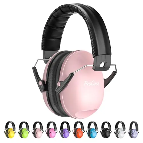 ProCase Casco Antiruido para Niño, Protección Auditiva SNR 27dB con Diadema Ajustable, Protector Oído Profesional Cancelación de Ruido Insonorizacion para Estudiar para Bebé Nené Infante –Rosa Claro
