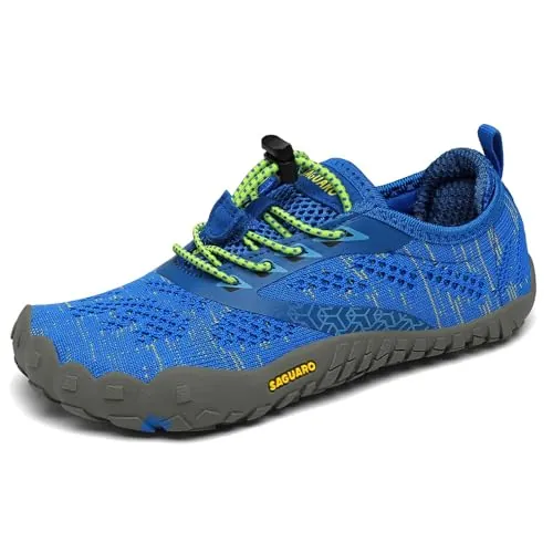 SAGUARO Barefoot Zapatillas de Trail Running Niños Niñas Minimalistas Zapatos de Deporte Antideslizantes Calzado Descalzos para Fitness Correr Montaña Senderismo Agua, Azul, 34 EU