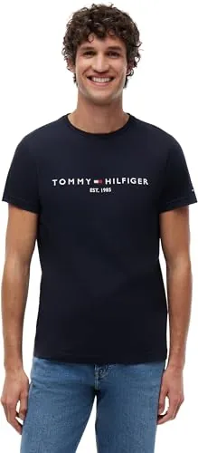 Tommy Hilfiger Camiseta de Manga Corta para Hombre Core Tommy Logo Cuello Redondo, Azul (Sky Captain), XL