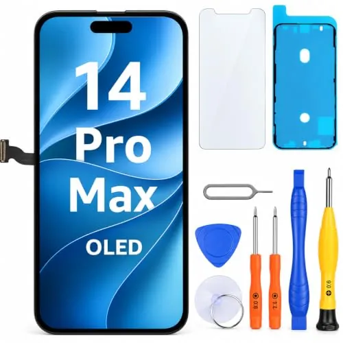LL TRADER Pantalla para iPhone 14 Pro Max 6.7" OLED Reemplazo y Kits | Retina OLED pantalla táctil 3D Touch digitalizador marco montaje con cinta adhesiva impermeable, protector (programable