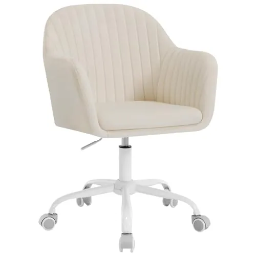 WOLTU Silla Ergonómica Escritorio, Silla Oficina Giratoria con Ruedas, Respaldo Ancho, Asiento Amplio, Altura Ajustable, Terciopelo, Beige, BS166cm