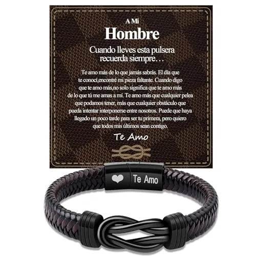 BOCHOI Regalos Para El Marido Los Hombres De Acero Inoxidable Pulsera De Cuero Trenzado, Novio/Esposo/Amante De CumpleañOs, Aniversario, DíA De San ValentíN, Regalo De CumpleañOs per
