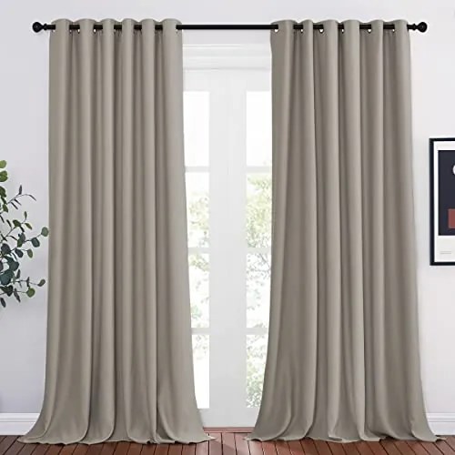 PONY DANCE Cortinas Salon Opacas 2 Piezas Grande Blackout con Ojales Cortina Aislante Termicas para Dormitorio Matrimonio,200x260CM,Arena