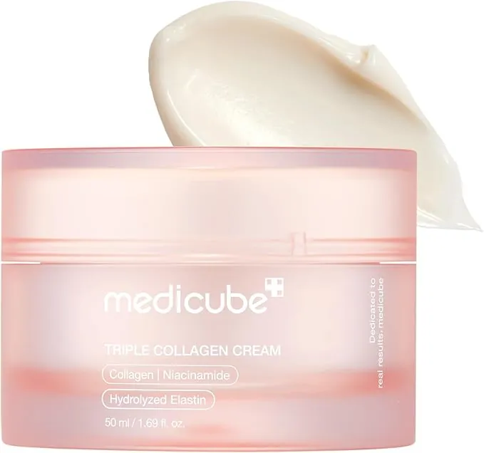 medicube Crema De Triple Colágeno, Hidratante Y Reafirmante Con Ácido Hialurónico, Elastina De Primera Calidad Y Manteca De Karité, Crema De Triple Colágeno Para El Cuidado De Las Arrugas, 1.69 Oz