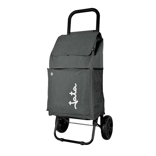 JATA HCAR2504 - Carro de la Compra 2 Ruedas. De 40L con Bolsa Refrigerante para Congelados. Carga hasta 30 kg. Bolsillos Laterales y Trasero. Chasis de Acero. Ligero