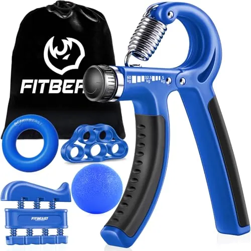 FitBeast Hand Grip para Antebrazo Ejercitar – Paquete de 5 Piezas, Fortalecedor de Agarre de Manos Ajustables, Ejercitador de Manos, Para Estirar Los Dedos, Anillo para Entrenar y Pelota Anti Estrés