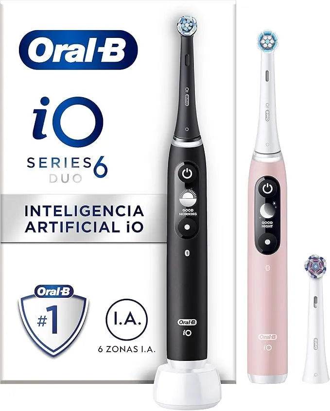 Oral-B iO 6 Cepillos de Dientes Eléctricos con 1 Mango Recargable, Duo Pack, + 1 Cabezal de Recambio, Diseñado Por Braun - Negro y Rosa