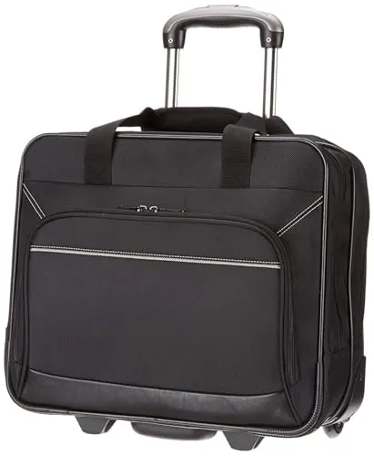 Amazon Basics Maletín para portátil con Ruedas de rápido Movimiento y Bolsillo Delantero accesible, Compatible con portátiles de hasta 15.6 Pulgadas (39.6cm), Negro