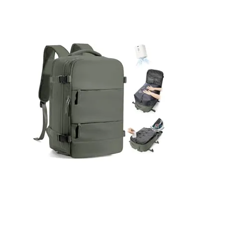 SZLX Mochila al Vacio con Bomba Mochila Viaje Cabina Avion 40x30x20 Ryanair Vueling Wizzair Equipaje de Mano 40x30x20 Viaje Hombre,Verdeoliva,Ryanair/Wizz 40x30x20cm-Mochila de vacío con bomba