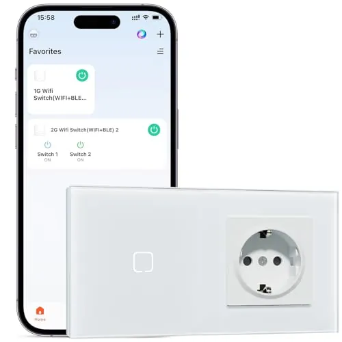 BSEEDLIFE Enchufe con Interruptor Inteligente WiFi Empotrado,Smart Interruptor con Enchufe Táctil Pared,1 Gang 1 Vía 86 * 86 mm,Compatible con Alexa y Google Home (Aplicación Tuya/Smart Life),Blanco