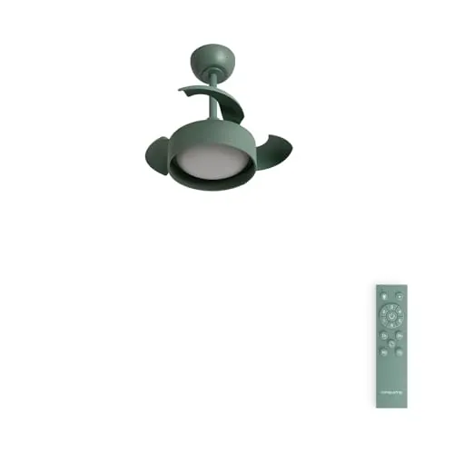 CREATE / WIND CLEAR LAMP/Ventilador de techo con luz lino verde sage con mando / 40W, Silencioso, Ø55 cm, 6 velocidades, aspas retráctiles, función verano-invierno, luz led 3 temperaturas
