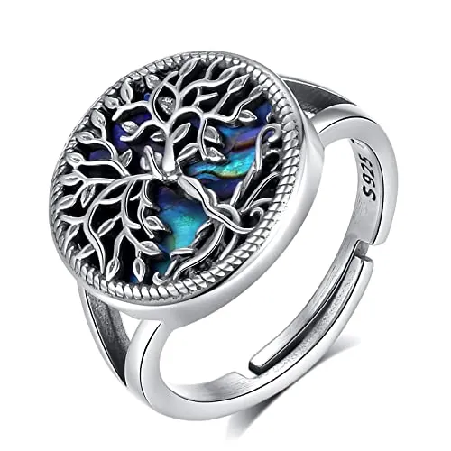 AEONSLOVE Anillos Mujer Ajustables Plata de Ley 925, Anillo Arbol de la Vida Abierto, Joyeria Regalos para Niñas Novia Madre