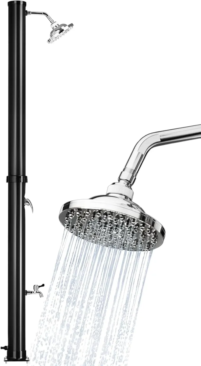 tectake® Ducha Exterior Jardin, Resistente a la Intemperie, Temperaturas Altas, Alcachofa 360°, Grifo de Ducha Jardin para Pies, Conexión Manguera, Ducha Solar Exterior - 20 L Negro