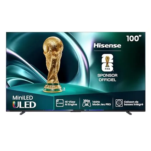 Hisense 100U7Q - Mini LED Smart TV, Quantum Dot Colour, Modo Juego de 165Hz, Subwoofer Integrado, Full Array Local Dimming, Dolby Vision IQ & Dolby Atmos
