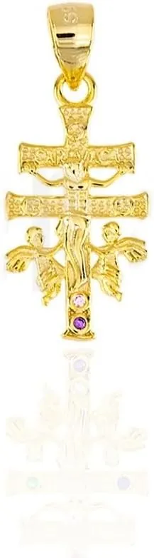 Cruz de Caravaca de Plata de ley chapada dorada con Circonitas 20x10mm