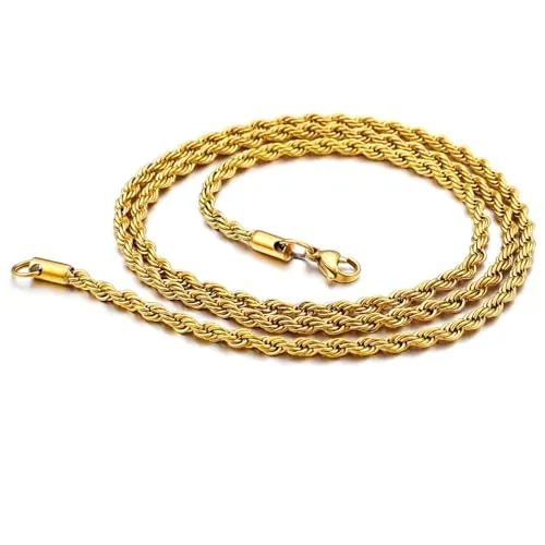 DVRK Cadena Oro Hombre 55 cm con Base Acero Inoxidable 316L Resistente al Agua y al Sudor - Collar Hombre de Oro 18k estilo Cordon con 3 mm de grosor - Idea Regalo Chico