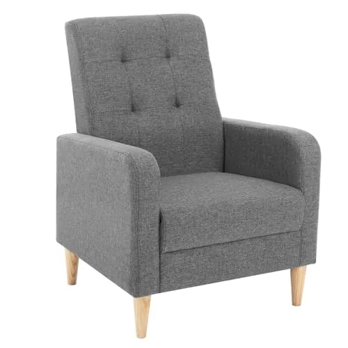 WOLTU Sillon de Relax, con Respaldo Alto, Patas Madera Maciza, Gris Oscuro