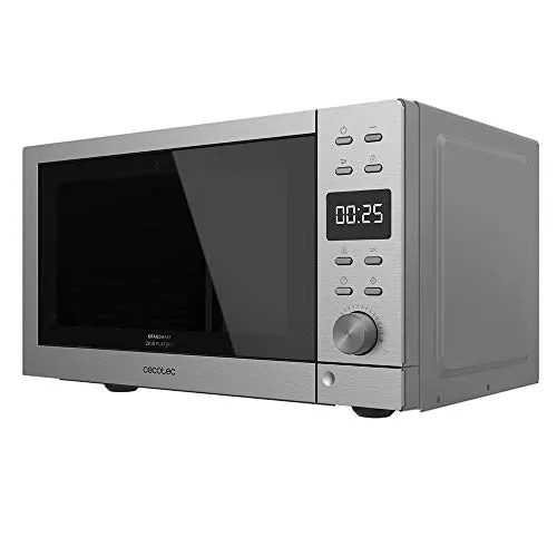 Cecotec Microondas sin Plato Digital GrandHeat 2010 Flatbed Steel. Potencia 700W, Capacidad 20 Litros, Grill 900W, 9 Funciones Preconfiguradas, Quick Start, Temporizador, Acero