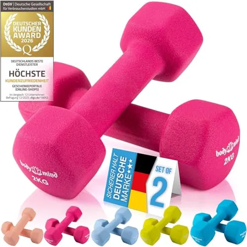 Body & Mind® Mancuernas Neopreno 2 kg – Juego de 2 Hexagonales