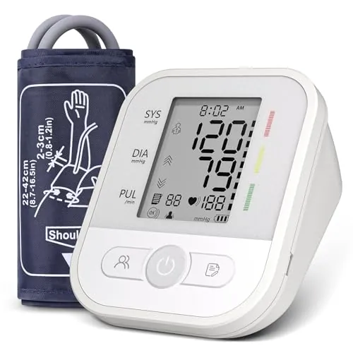 Tensiómetro de Brazo Eléctrico Digital Detección de Arritmia 2 Usuarios | 2 x 99 Memorias Brazalete Ajustable 22-42 cm Pantalla LCD Medición con un Solo Botón Fácil de Usar para Familia, Amigos