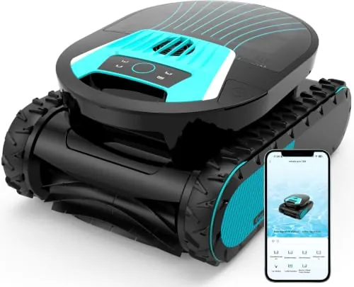 BRINBO Pleco Pro Robot Limpiafondos Piscina, Autonomía 210 Min, Doble Filtro, 7 Modos, Control App, Limpiafondos Piscina Automático, 200 m²,Negro Jet