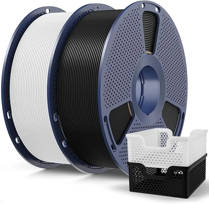 SUNLU PLA Plus 2.0 Filamento para Impresora 3D Rápido 2KG, PLA+ Mejorado para Impresión Rápida (50-600mm/s), 1.75mm Precisión ±0.02mm, 2 Bobinas de 1kg (Negro+Blanco)