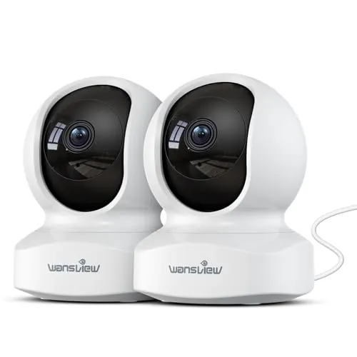 wansview 2K Camara Vigilancia WiFi Interior - 2Pack Camaras Vigilancia Domicilio WiFi 360° para Perros, Seguimiento del Movimiento, Detección de Humano, Grabación Continua, Audio Bidireccional