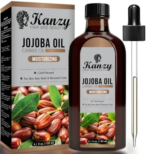 Kanzy Aceite de Jojoba 120ml Prensado en Frio Vegano Hidratante para Cabello, Cara, Cuticulas, Cuerpo y Uñas Jojoba Oil Sin Hexano