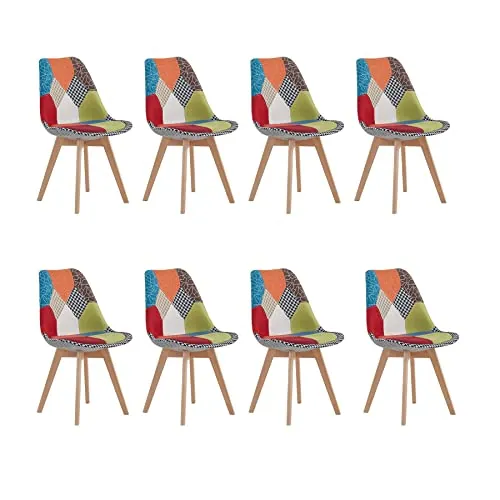 BenyLed Pack 8 Sillas de Comedor con Diseño de Patchwork con Asiento Tapizado y Patas de Madera, Respaldo Ergonómico (Rojo, 8)