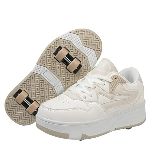 Mateju Zapatos con Ruedas para Niños y Niñas, Patines Multiusos 2 en 1, Zapatillas Deportivas al Aire Libre con 4 Ruedas Retráctil, Zapatillas de Skateboarding de Moda