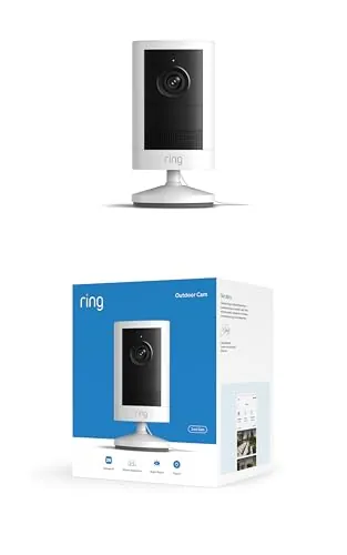 Ring Outdoor Camera 2K, Cámara exterior, Con enchufe (última gen.), Fácil instalación por cuenta propia, Vídeo Retinal 2K de gran angular, Zoom mejorado de hasta 6 aumentos y visión nocturna, Blanco