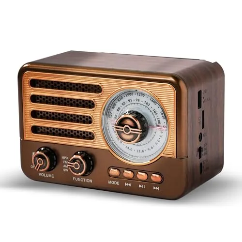 Radio de transistores Retro Radio Am FM SW con Pilas, pequeña Radio portátil Recargable con batería de Iones de Litio de 1800 mAh, Compatible con Tarjeta TF/Aux/Reproductor de MP3 USB