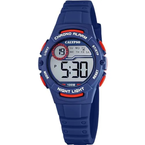CALYPSO Reloj Digital Infantil Niño Niña de Caucho Azul - Resistente al Agua 10 ATM Fecha y Calendario, Cronógrafo, Doble Horario, Luz, Alarma, 12 y 24 Horas K5852/5 - Junior Collection