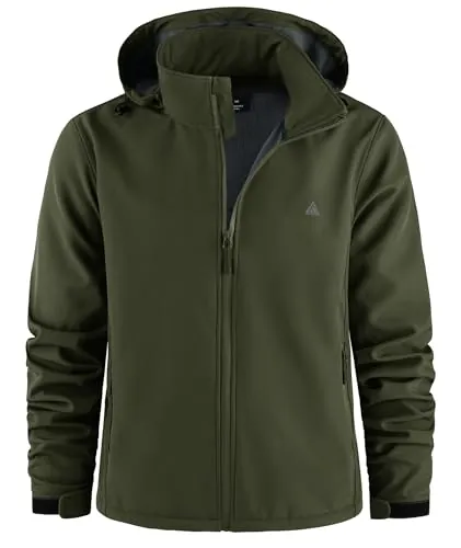 ZITY Soft Shell de Chaqueta para Hombre Senderismo Chaquetas de Lana Impermeables Invierno Chaqueta Cálida con Capucha con Bolsillos para Actividades al Aire Libre Acampadas y Pesca,Verde Militar,3XL