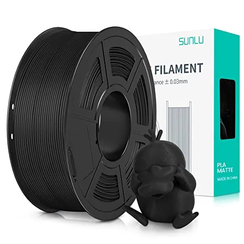 SUNLU Filamento PLA Matte 1.75mm Negro, Filamento para Impresora 3D con Superficie Mate, Neatly Wound Filamento, Fácil de Usar, Bobina de 1kg de Filamento PLA para Impresoras FDM 3D, Mate Negro