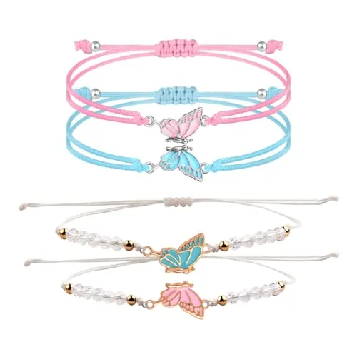 EHDWXVZM 4 Piezas Pulseras de Mariposa Trenzadas, de Novia y Mejores Amigas - Para Niñas y Parejas a Juego