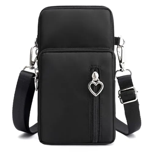 JANKS Bolso Bandolera Pequeño para Mujer, Nailon Bolso de Teléfono Móvil con Puerto para Auriculares, Correa Ajustable, Compatible con Móviles Hasta 7"