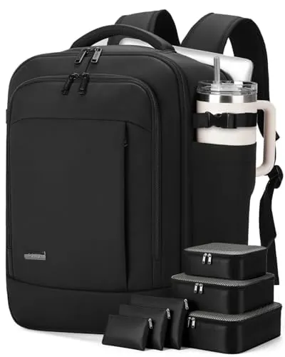 Lekespring Mochila 40x30x20 (24L) | con Compartimento Húmedo y 6 Bolsas Organizadoras - Negocios y Escuela - Negro
