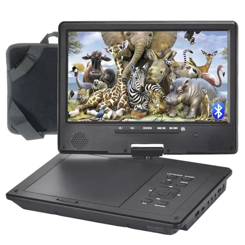 YOOHOO Reproductor de DVD portátil Bluetooth de 12,5" con Pantalla giratoria de 10,5" para Coche para niños, Libre para Todas Las regiones, reproducción Directa en Todos los formatos MKV/MP4/WAV/CD