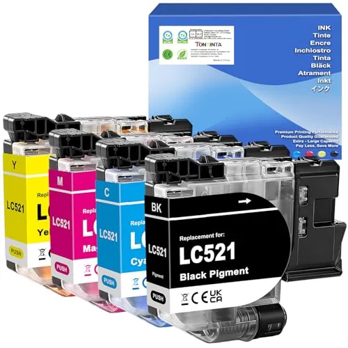 TONTINTA LC521 LC521VAL Cartuchos de Tinta Compatibles Capacidad estándar LC521BK LC521C LC521M LC521Y para Impresoras Brother DCP-J1260W DCP-J1310DW DCP-J1313DW DCP-J1360DW DCP-J1460DW (4 Colores)